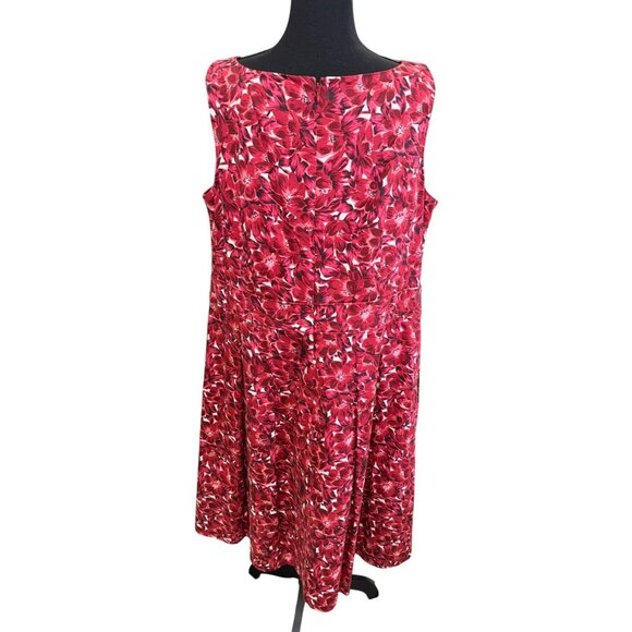 Talbots Red Floral Sleeveless Dress 14W Cotton/Spandex Pockets Boho Cottage Core - Picture 2 of 12